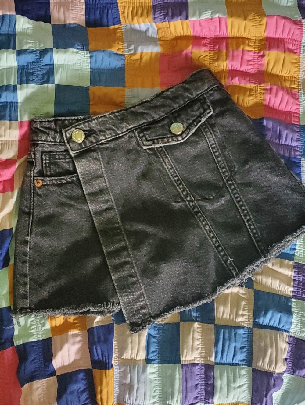 Zara Kids Black Denim Skort with Raw Hem